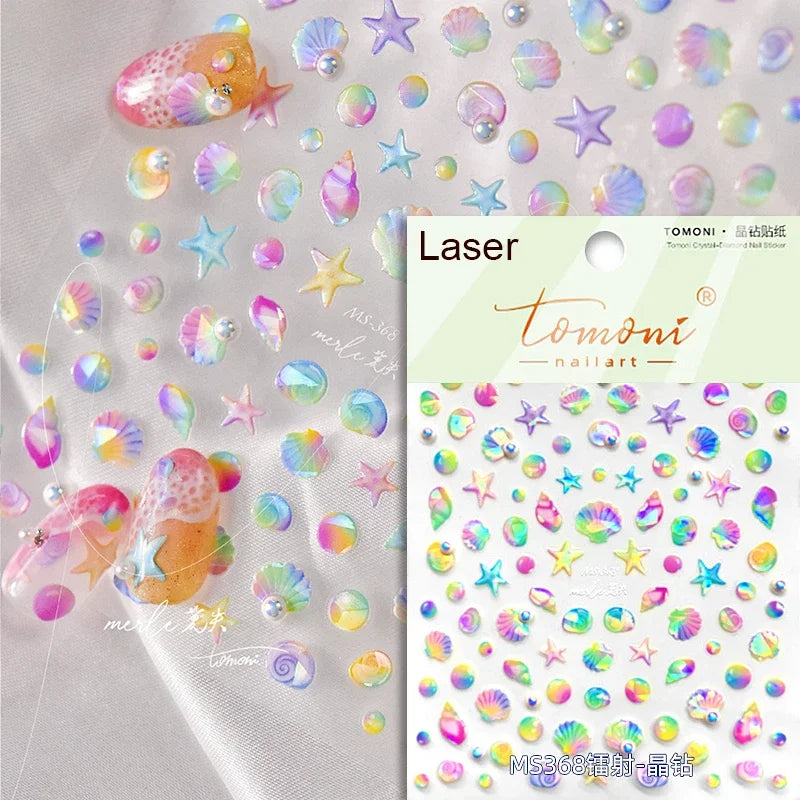 Summer Beach Ocean Shell Starfish Clams Conch Stars Sea Bubble Seasnail Soft Relief Decoration Nail Art Stickers Manicure Decals (ONLINE ORDER ONLY)