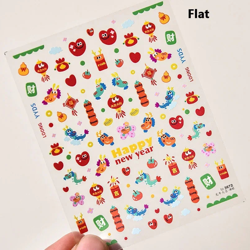 Retro Love Heart White Lace flower Bowknot Tie Pink Bear Flower Strawberry Adhesive Nail Art Stickers Rhinestone Manicure Decals (ONLINE ORDER ONLY)