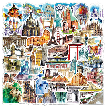 10/30/50pcs World Architecture Tourism Graffiti Stickers DIY Laptop Luggage Phone Scrapbook Cool Famous Building Decals Sticker (Online Order Only)