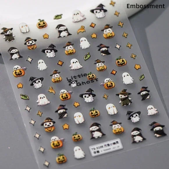 Halloween Ghost Pumpkin Bat Coffin Cat Spider Demon Jelly Self Adhesive Nail Art Sticker Terrifying Candy Candle Manicure Decals (ONLINE ORDER ONLY)