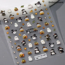 Halloween Ghost Pumpkin Bat Coffin Cat Spider Demon Jelly Self Adhesive Nail Art Sticker Terrifying Candy Candle Manicure Decals (ONLINE ORDER ONLY)
