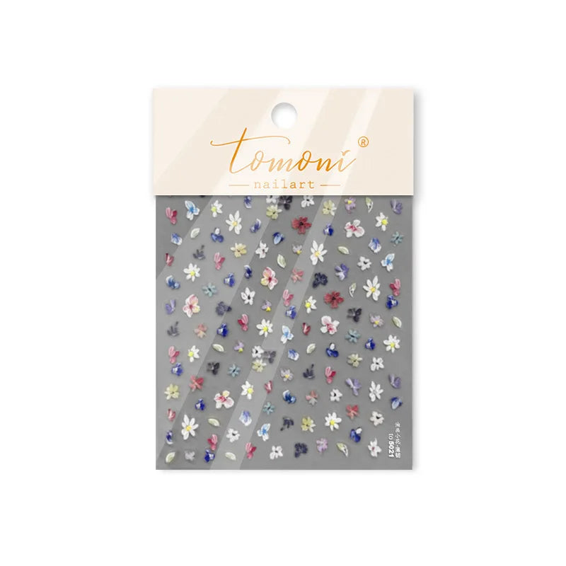 Wild Flower Oil Painting Small Variegated Daisy Peach Blossom Lavender Spring Petal Adhesive Nail Art Stickers Manicure Decals (Online Order Only)