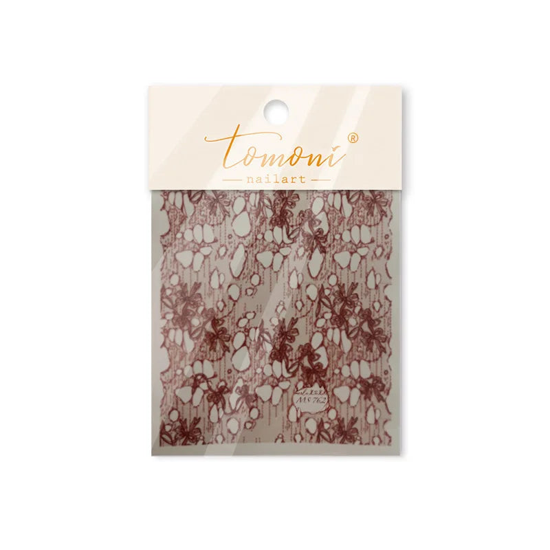 Lace Bowknot Hollow Out Fabric Art Fragmentation Sensation Petal Embossed Hottie Adhesive Nail Art Sticker Chic Manicure Decals (ONLINE ORDER ONLY)