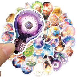 10/30/50pcs Cute World In Bulb Cartoon Stickers Aesthetic Decals Laptop Phone Suitcase Phone Car Decoration Sticker Kids Toys (ONLINE ORDER ONLY)