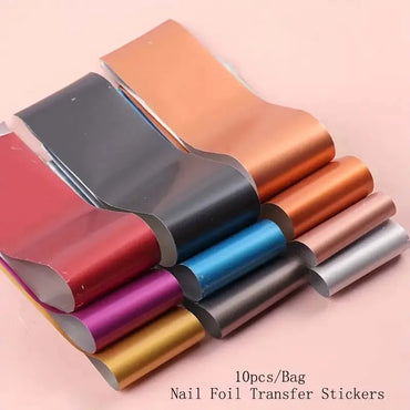 10pcs Nail Foils Matte Mirror Metal Gold Holographic Paper Gel Polish Transfer Sticker DIY Pattern Manicure Decoration (Online Order Only)