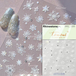 Flying Snowflakes Cold Winter Geometric Hexagon Star Romantic Adhesive Nail Art Stickers Embossment Rhinestone Manicure Decals (ONLINE ORDER ONLY)