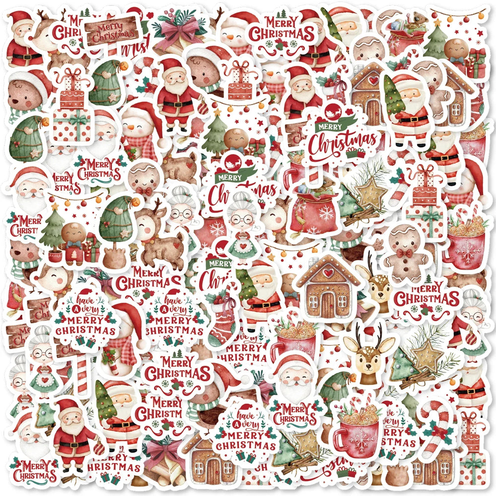 46pcs Santa, Elk, Gift Christmas Themed Graffiti Stickers Decorated Notebook Water Cup Suitcase Guitar Classic Toy Decals (Online Order Only)