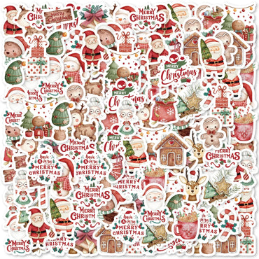 46pcs Santa, Elk, Gift Christmas Themed Graffiti Stickers Decorated Notebook Water Cup Suitcase Guitar Classic Toy Decals (Online Order Only)