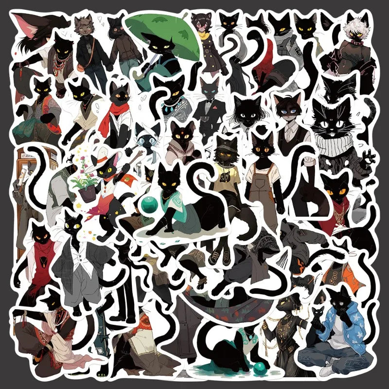 50pcs Black Cat Graffiti Stickers for Helmet, Wall, DIY Decoration (ONLINE ORDER ONLY)