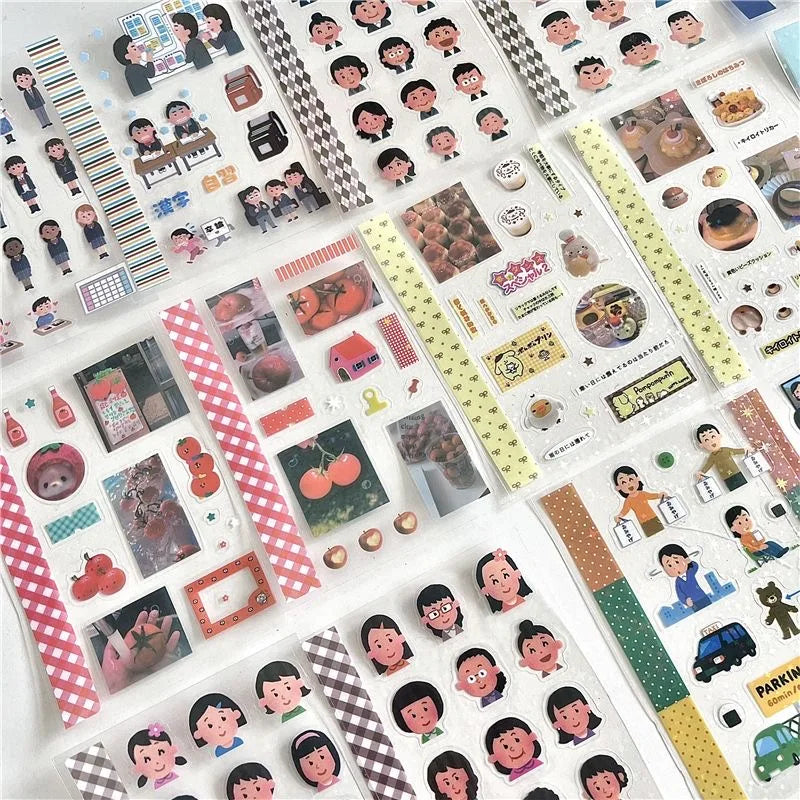 18Pc Set Japanese Y2K Cute Sticker Double Transparent Die cut Sticker Journal Handbook Scrapbooking Decoration Sticker Kids Gift (ONLINE ORDER ONLY)