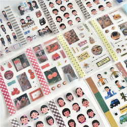 18Pc Set Japanese Y2K Cute Sticker Double Transparent Die cut Sticker Journal Handbook Scrapbooking Decoration Sticker Kids Gift (ONLINE ORDER ONLY)