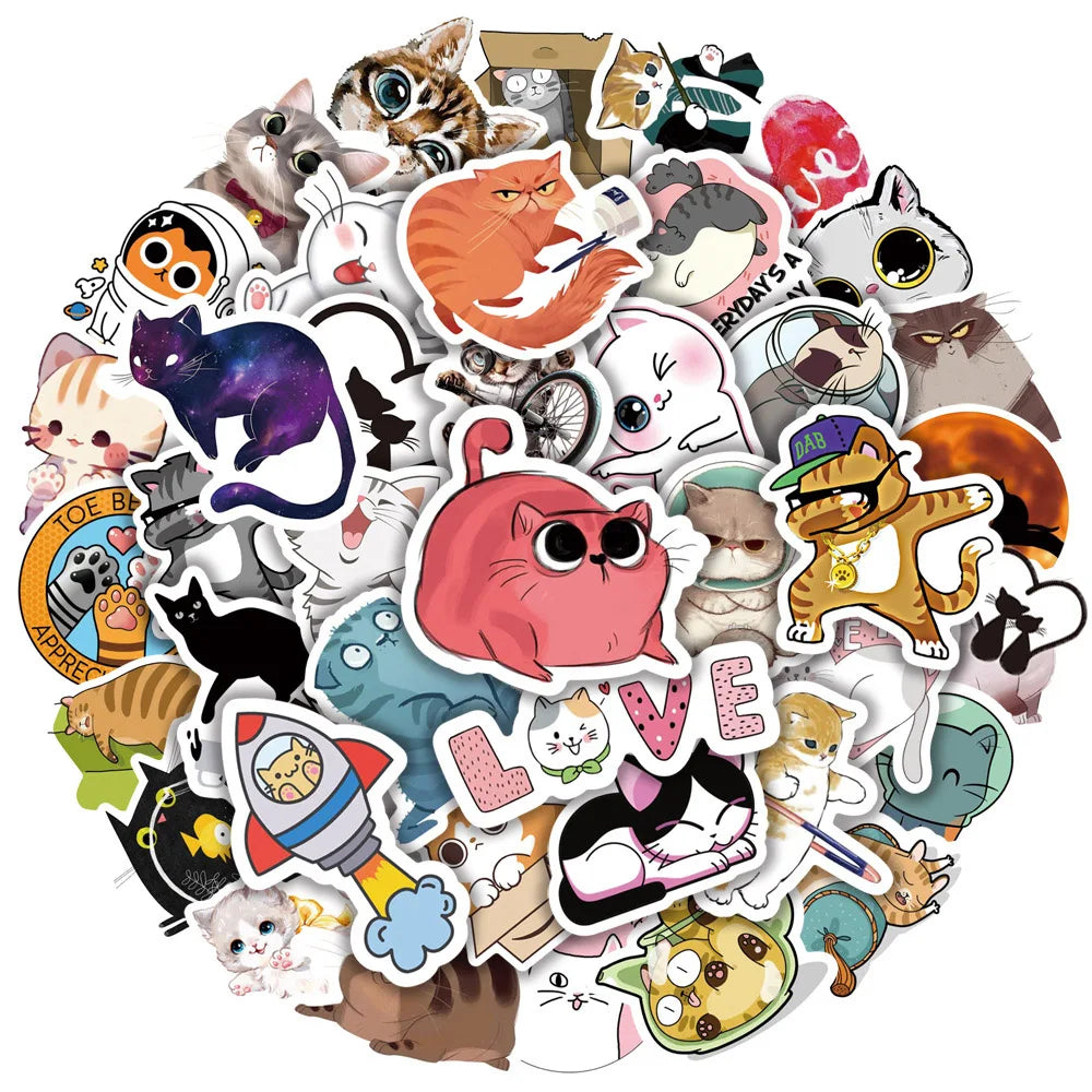 Cartoon Cat Stickers 10/30/50pcs Waterproof PVC Decals for Laptop, Phone, Guitar, Bike, Scrapbook (ONLINE ORDER ONLY)