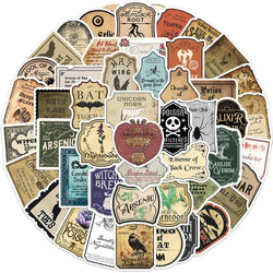 50PCS Halloween Retro Horror Gothic Witch Graffiti Potion Label Sticker Vintage Decals DIY Suitecase Scrapbook Laptop Toys (Online Order Only)