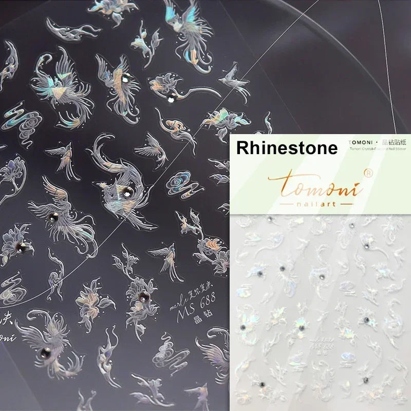 Charming Blue Sparrow Feather Rhinestone Wings Peacock Sparrow Dreamy Jelly Stars Self Adhesive Nail Art Stickers Manicure Decal (ONLINE ORDER ONLY)