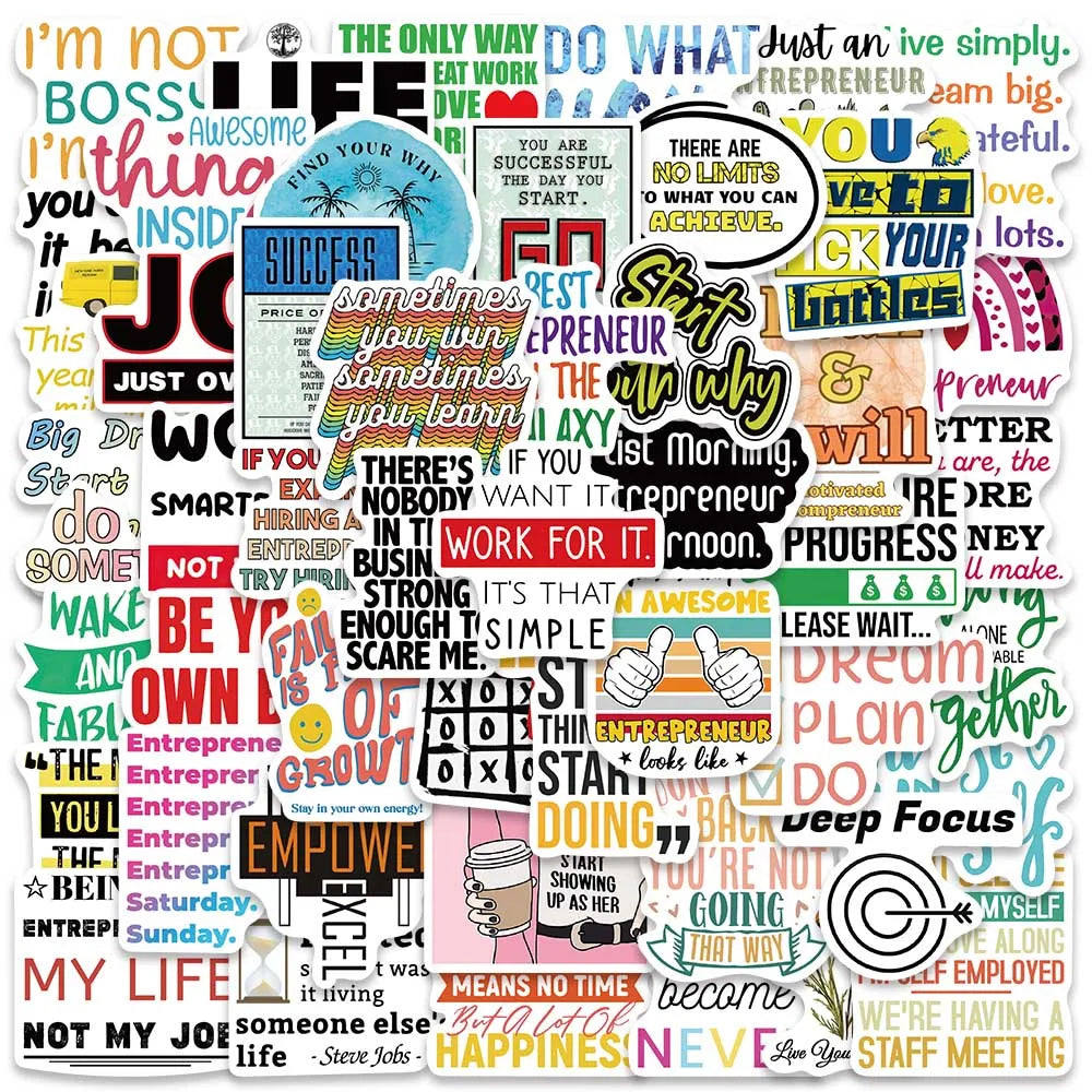 50PCS Entrepreneur Quotes Graffiti Wealth Stickers Aesthetic Decals for Laptop Scrapbooking Bottle DIY (Online Order Only)
