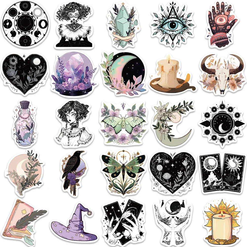 10/30/50pcs Bohemian Gothic Magic Witch Graffiti Stickers Decals Laptop Phone Luggage Skateboard Car Decoration Sticker Kid Toy (ONLINE ORDER ONLY)