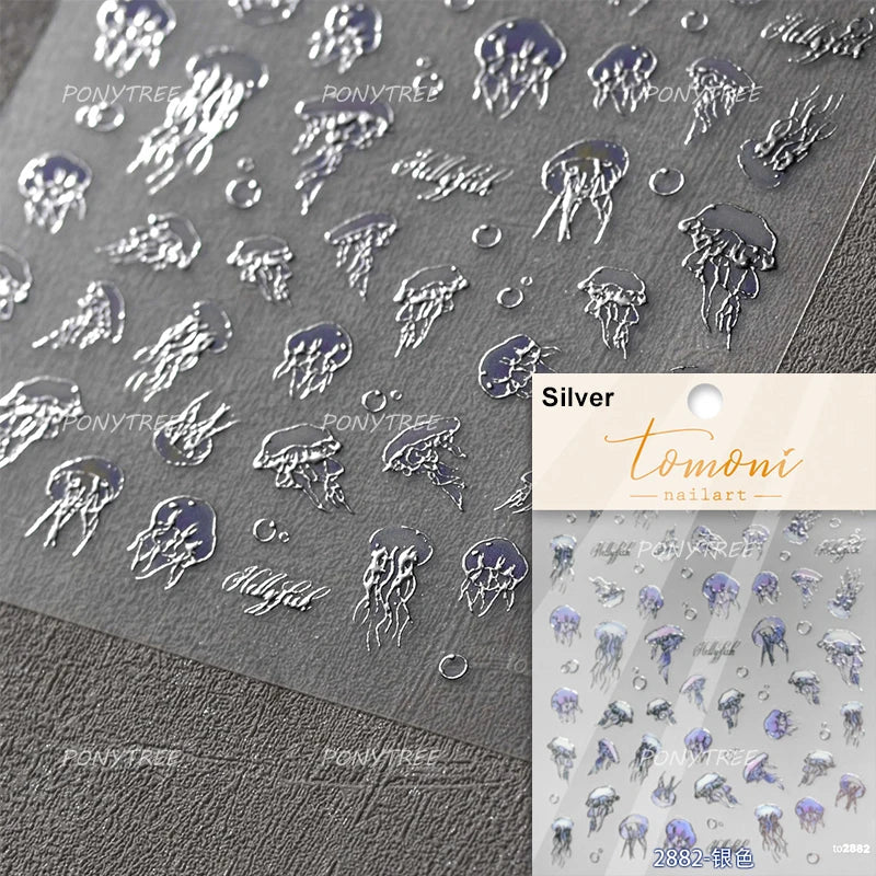 Pink Star Oceanic Shell Starfish Conch Bowknot Embossment Shiny Delicate 5D Chic Self Adhesive Nail Art Stickers Manicure Decals (Online Order Only)