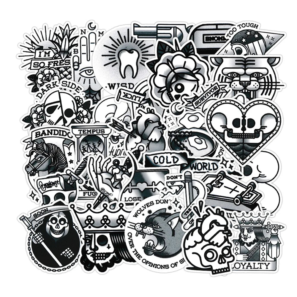 10/30PCS Black White Retro Sticker Set for Phone Laptop Luggage Skateboard Decals Gift (ONLINE ORDER ONLY)