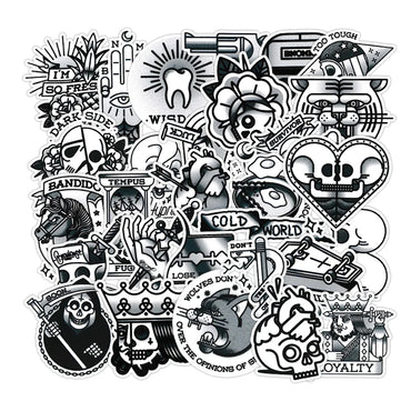 10/30PCS Black White Retro Sticker Set for Phone Laptop Luggage Skateboard Decals Gift (ONLINE ORDER ONLY)