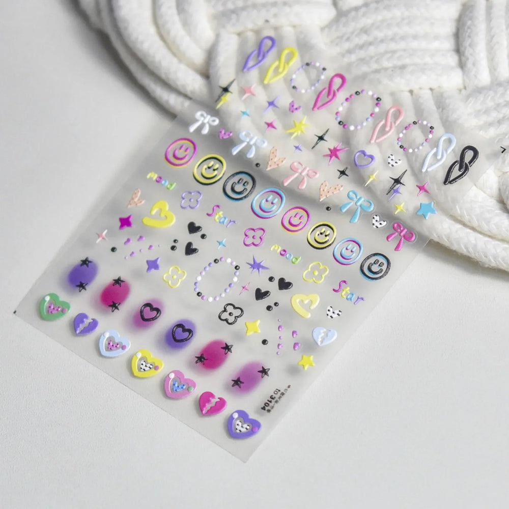 1PCS 5D Exquisite Smiling Face Nail Stickers Embossed Japanese Kawaii Macaron Nail Art Self-Adhesive Decorations Accessories DIY (Online Order Only)