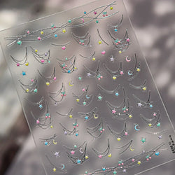 Colourful Star Moon Curved Line Arc Necklace Love Heart Hanging in The Air Starry Night Adhesive Nail Art Sticker Manicure Decal (Online Order Only)