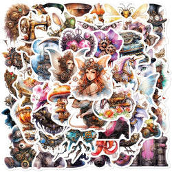 Steampunk Witch Girl Stickers: 10/30/50pcs Waterproof Decals for Laptop, Motorcycle, Luggage, Phone, Car, Bike (Online Order Only)