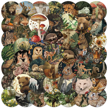 10/50pcs Vintage Cartoon Animals Plants Magic Forest Stickers For Laptop Phone Guitar Luggage Waterproof Graffiti Vinyl Decals (Online Order Only)