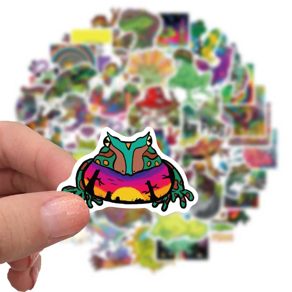 50PCS Cartoon Colorful Psychedelic Frog Stickers Aesthetics Laptop Guitar Luggage Phone Graffiti Sticker Decal Kid Toy (ONLINE ORDER ONLY)