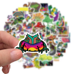 50PCS Cartoon Colorful Psychedelic Frog Stickers Aesthetics Laptop Guitar Luggage Phone Graffiti Sticker Decal Kid Toy (ONLINE ORDER ONLY)