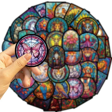 10/50Pcs Stained Glass Graffiti Stickers Car Guitar Motorcycle Laptop Refrigerator Luggage Suitcase DIY Decal Waterproof Sticker (ONLINE ORDER ONLY)