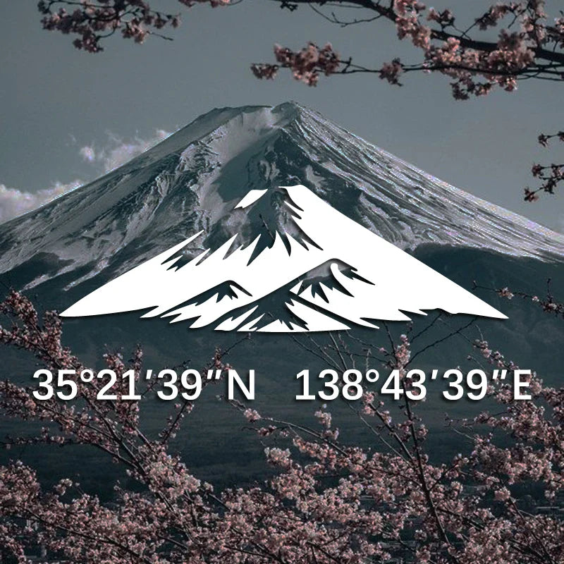 MOUNT FUJI Stickers with its longitude and latitude decal,creative&fashion with high quality for car trucks motorcycles &laptops (ONLINE ORDER ONLY)