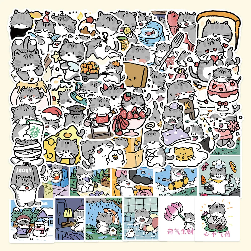 60pcs Cartoon Kitten Graffiti Stickers for Helmets, Walls, DIY Decoration Wholesale (ONLINE ORDER ONLY)