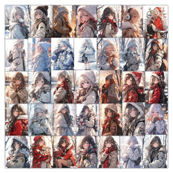 Anime Girl Winter Stickers - 10/30/60pcs Cute Cartoon Decals for Laptop, Phone, Suitcase, Scrapbook (Online Order Only)