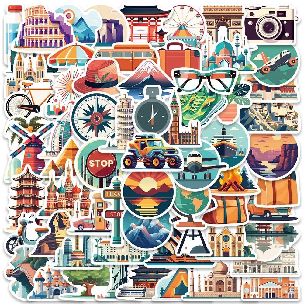 10/65pcs World Famous Building Graffiti Stickers Travel Decals DIY Motorcycle Luggage Guitar Skateboard Classic Toy Sticker (Online Order Only)