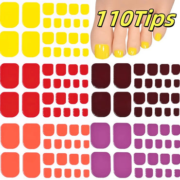 110Tips Waterproof Toe Nail Stickers 5Sheets 3D Shiny Solid Color Full Cover Self-Adhesive Manicure For Toe Nail Art Decor Salon (Online Order Only)