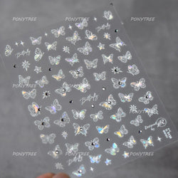 Dreamy Moon Stars Love Heart Butterfly Bowknot Lace Shiny Starburst Ribbon Delicate Adhesive Nail Art Stickers Manicure Decals (Online Order Only)