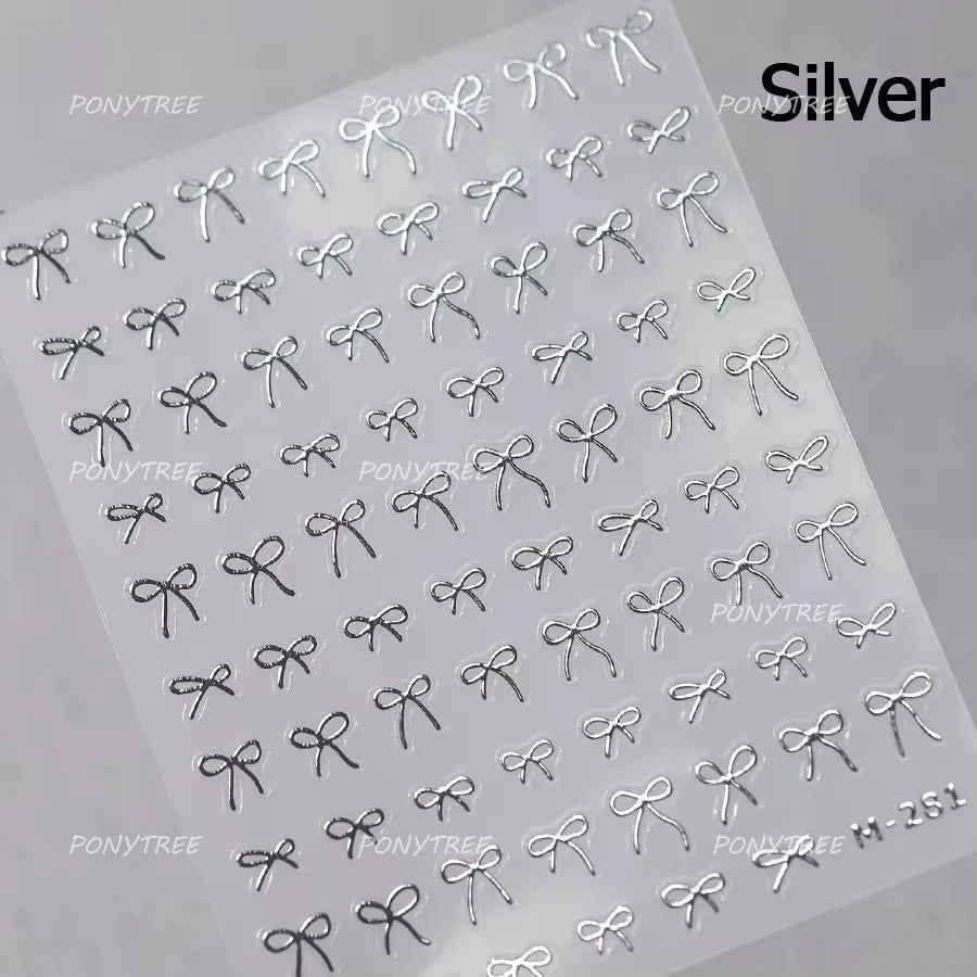 Chic Red Bowknot Silk Ribbon Pearl Elegant Line Self Adhesive Nail Art Stickers Dressy Rhinestone Manicure Decals Nail Supplies (Online Order Only)