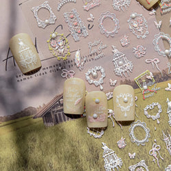 Dreamy Lace Swan Bowknot Rose Flower Castle Butterfly Feather Heart Chic Adhesive Nail Art Stickers Manicure Decals Wholesale (ONLINE ORDER ONLY)