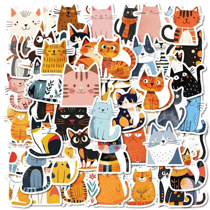 10/30/50PCS Cartoon Japanese Cat PVC Sticky Sticker Aesthetic Stationery DIY Decoration Scrapbooking School Supplies for Kids (ONLINE ORDER ONLY)