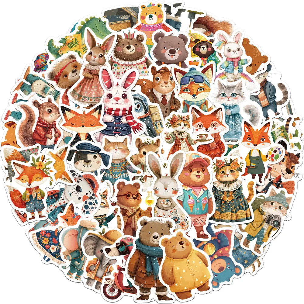 Cartoon Animal Graffiti Stickers for Laptop, Luggage, Car, Fridge - 10/30/50Pcs Vinyl Set (ONLINE ORDER ONLY)