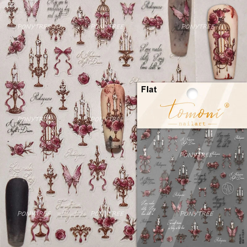 Blue Purple Tulip Flower Butterfly Garden Blossom Floral Charming Delicate 5D Relief Adhesive Nail Art Stickers Manicure Decals (ONLINE ORDER ONLY)