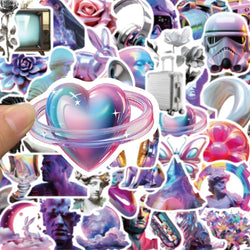 10/30/50PCS Cartoon 3D Steam Wave Laser Graffiti Stickers DIY Waterproof Phone Motorcycle Laptop Suitcase Bike DIY Toys Decals (ONLINE ORDER ONLY)