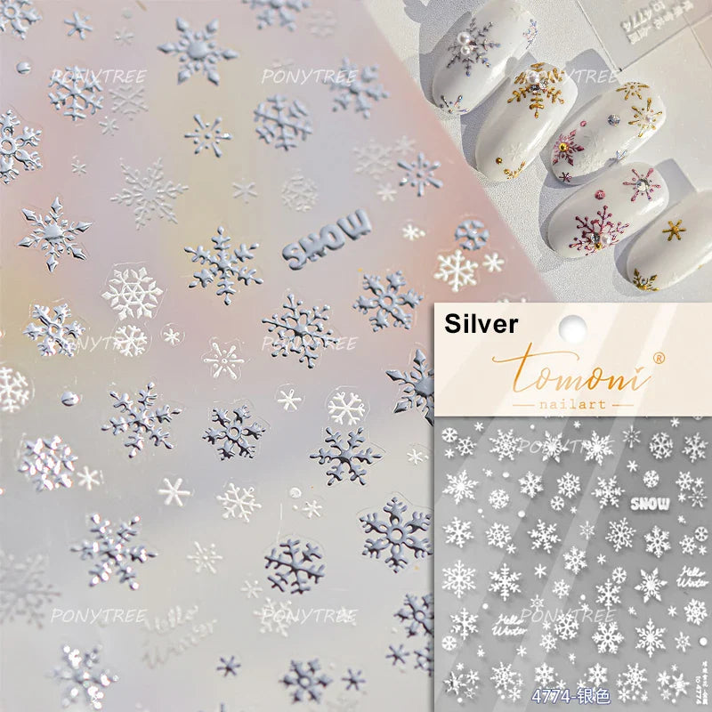 Geometric Grid Square Butterfly Snow Star Metal Self Adhesive Nail Art Sticker Snowflake Rhinestone Manicure Decal Nail Supplies (ONLINE ORDER ONLY)