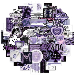 Cool Black Purple Graffiti Stickers 10/30/60pcs Cartoon Decals for Skateboard Helmet Phone Bike Fridge (ONLINE ORDER ONLY)