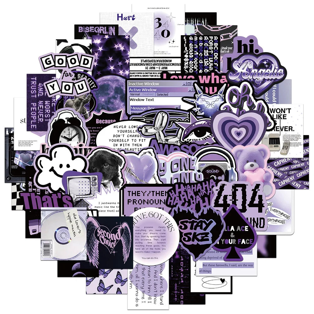 Cool Black Purple Graffiti Stickers 10/30/60pcs Cartoon Decals for Skateboard Helmet Phone Bike Fridge (ONLINE ORDER ONLY)