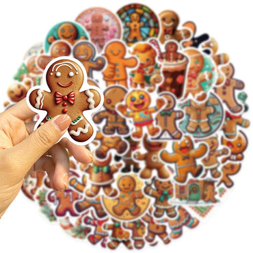 10/30/50PCS Christmas Gingerbread Man Cartoon Stickers Decals Gift Waterproof Laptop Luggage Fridge Phone Suitcase Bike DIY Toys (Online Order Only)