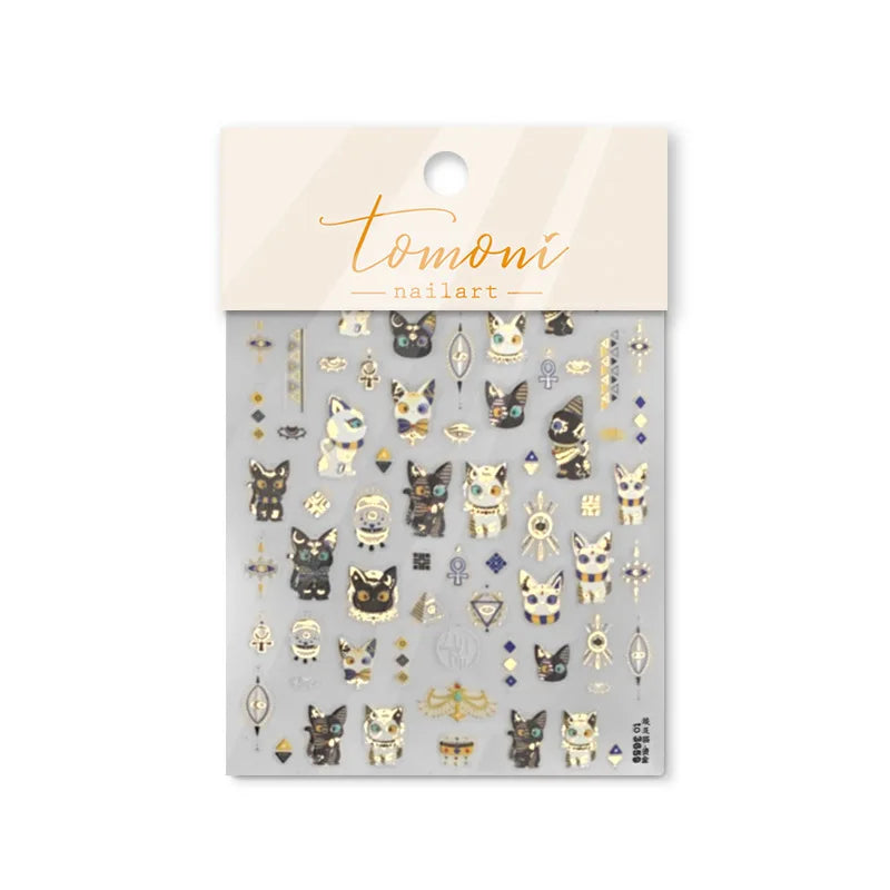 Mysterious Egyptian Cat Totem Eye Symbol Black Pharaoh Kitty Paw Sun Self Adhesive Nail Art Stickers Manicure Decals Wholesale (Online Order Only)
