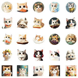 10/30/50PCS Kawaii Oil Painting Cat Sticky PVC Sticker Aesthetic DIY Decoration Scrapbooking Hand Accounting Supplies for Kids (ONLINE ORDER ONLY)