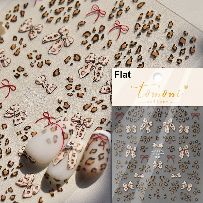 Flat Small Pink Brown Halo Dyeing Love Heart Geometric Leopard Shiny Jelly Chic Embossed Relief Nail Art Stickers Manicure Decal (Online Order Only)