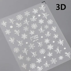 Winter Dreamy Hot Stamping Romantic White Pink Snowflakes Hexagon 3D Self Adhesive Nail Art Stickers Christmas Manicure Decals (ONLINE ORDER ONLY)